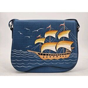 New Sukriti Leather Blue Sea View Purse Handbag Blue Ship Crossbody